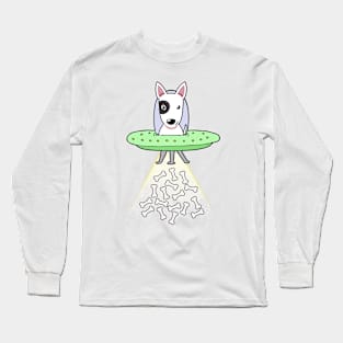 Funny bull terrier dog is flying a ufo Long Sleeve T-Shirt